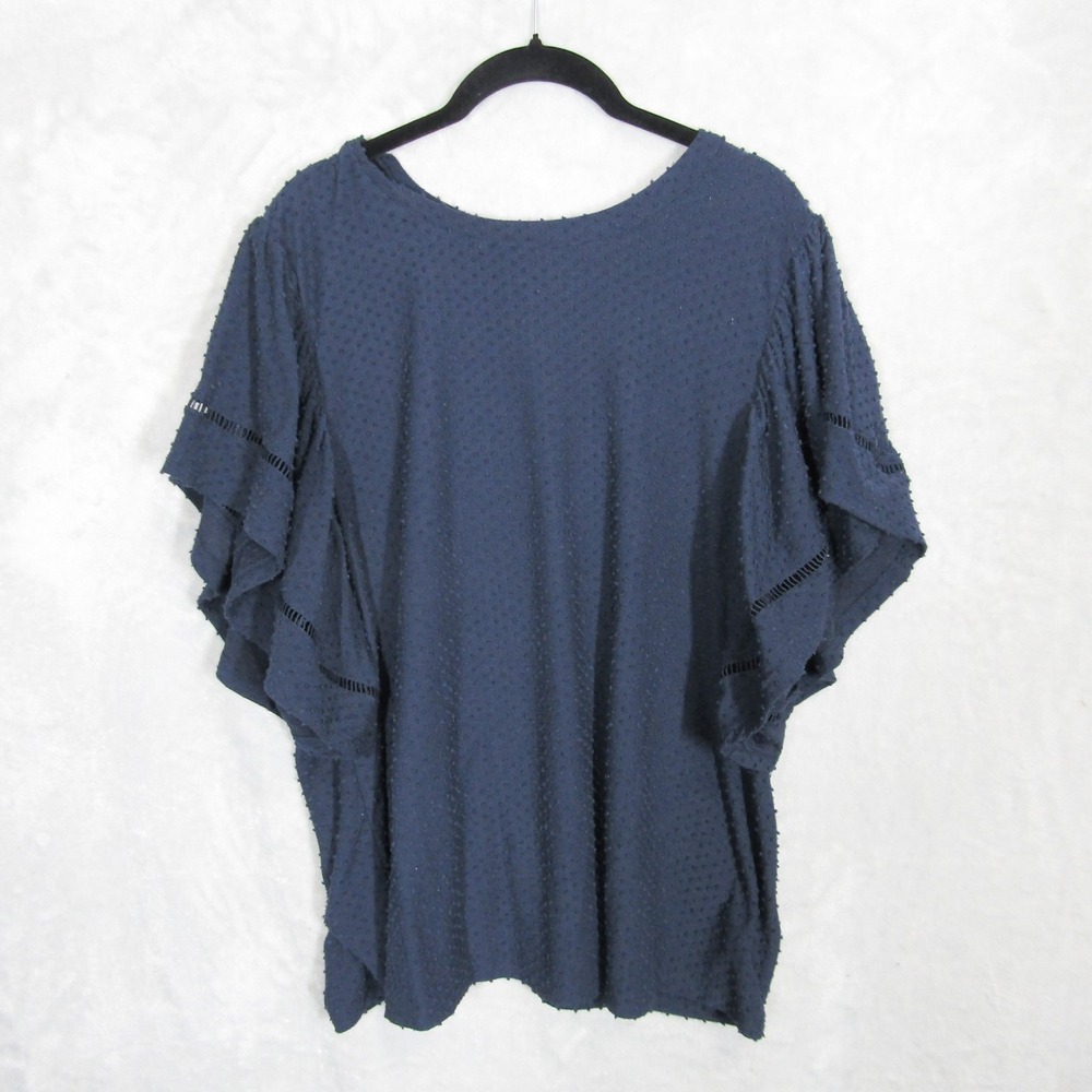Zac & Rachel Woman 2X Navy Blue Swiss Dot Flutter Sleeve Top Blouse Plus Size